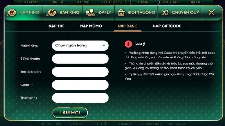 nạp tiền kingfun